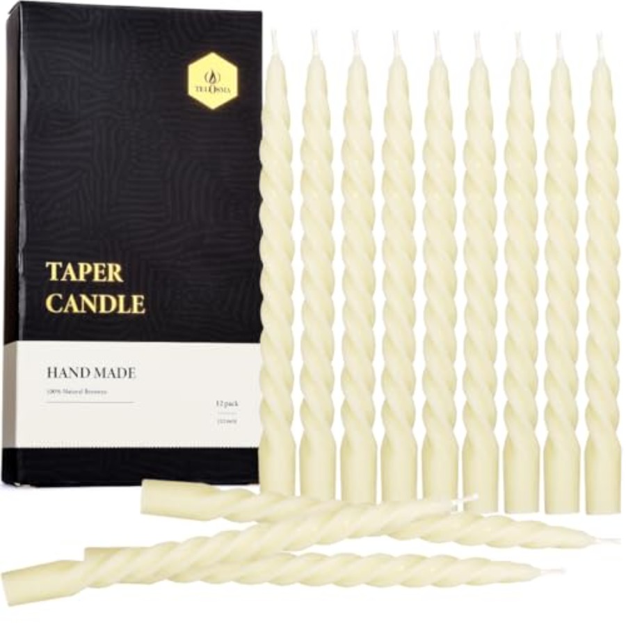 Beeswax Taper Candle - PCS Natural Beeswax Spiral Taper Candles