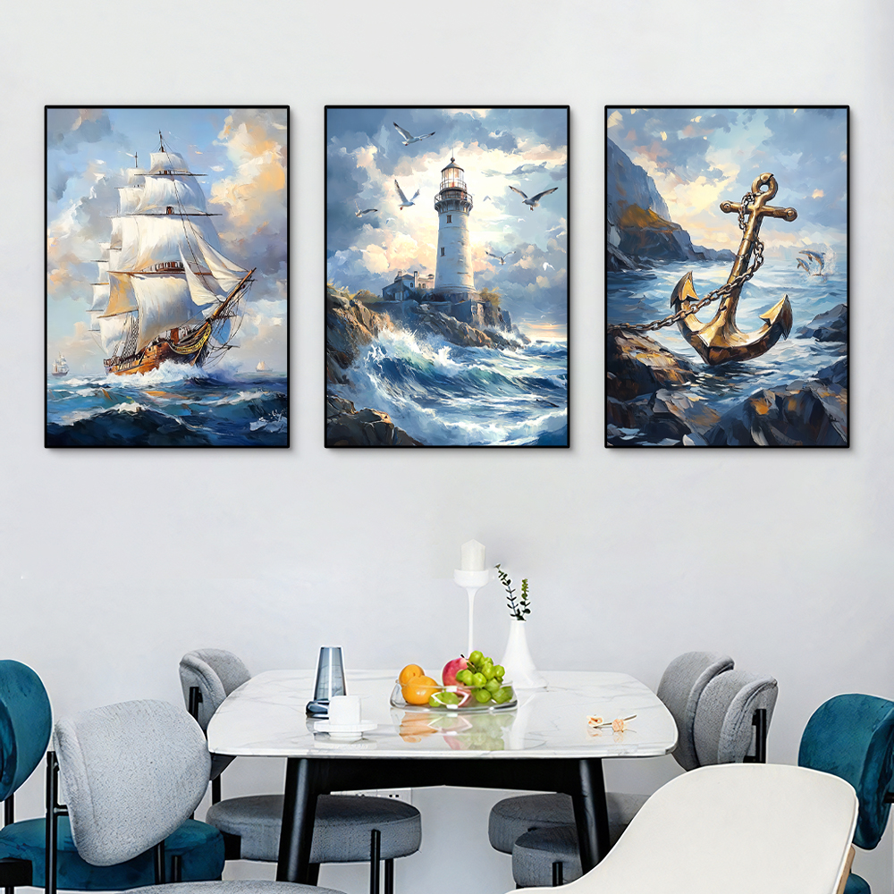 Home Fragrance Ocean Breeze - 1PC/3PCS Landscape Sailboat Ocean Poster Canvas