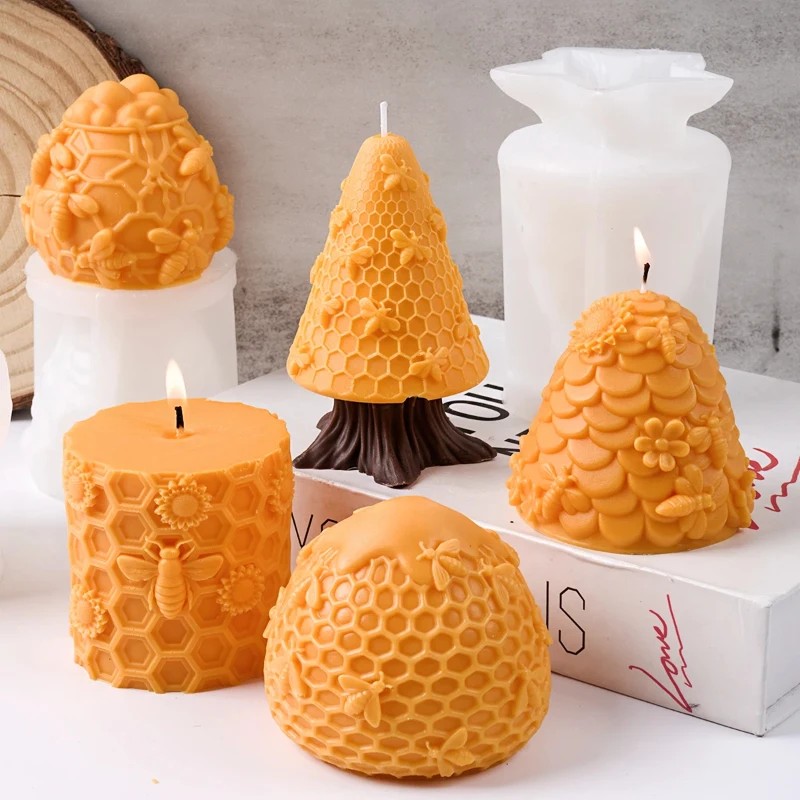 Beeswax Taper Candle - a top-quality 3d bee honeycomb silicone