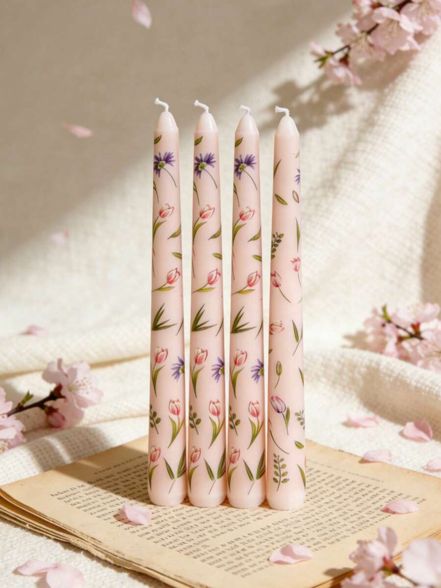 4pcs Flower Printed Taper Cand - огляд і ціна Beeswax Taper Candle