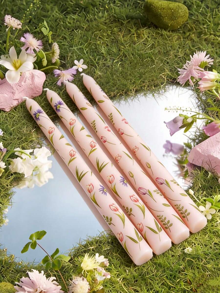 4pcs Flower Printed Taper Cand - огляд і ціна Beeswax Taper Candle