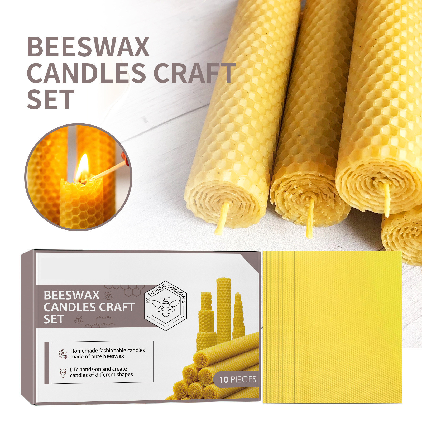 10/20/30pcs Natural Beeswax Sh - огляд і ціна Beeswax Taper Candle